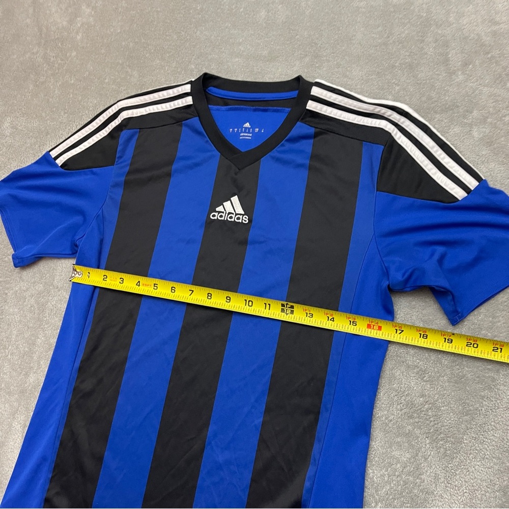 Adidas Men's Football Jersey Shirt Sport Striped Blue/Black Size Small - Picture 7 of 8